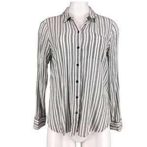 Lucky Brand Button Up Shirt Long Sleeve Stripe Button Detail Black White Size M